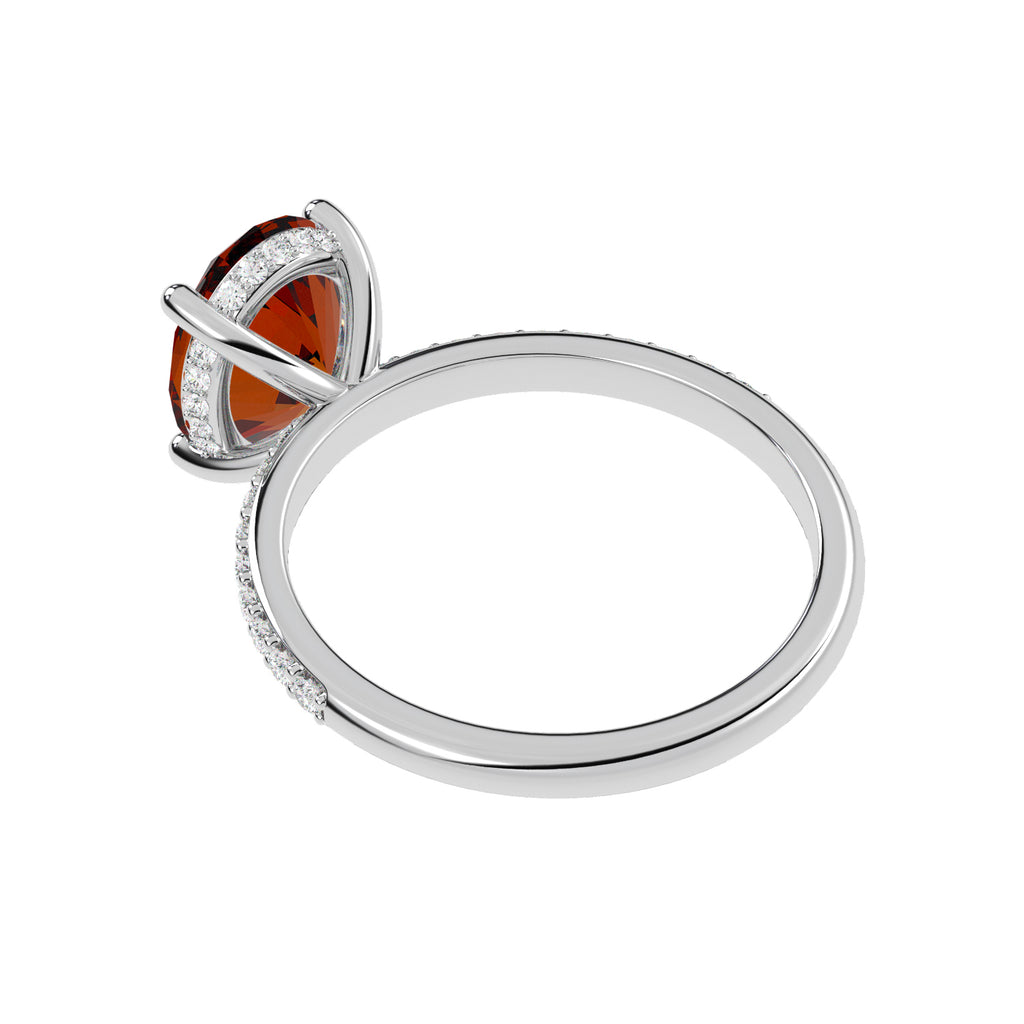 Oval Cut Garnet with Hidden Halo  Engagement Ring 14K White Gold (4.02ct)