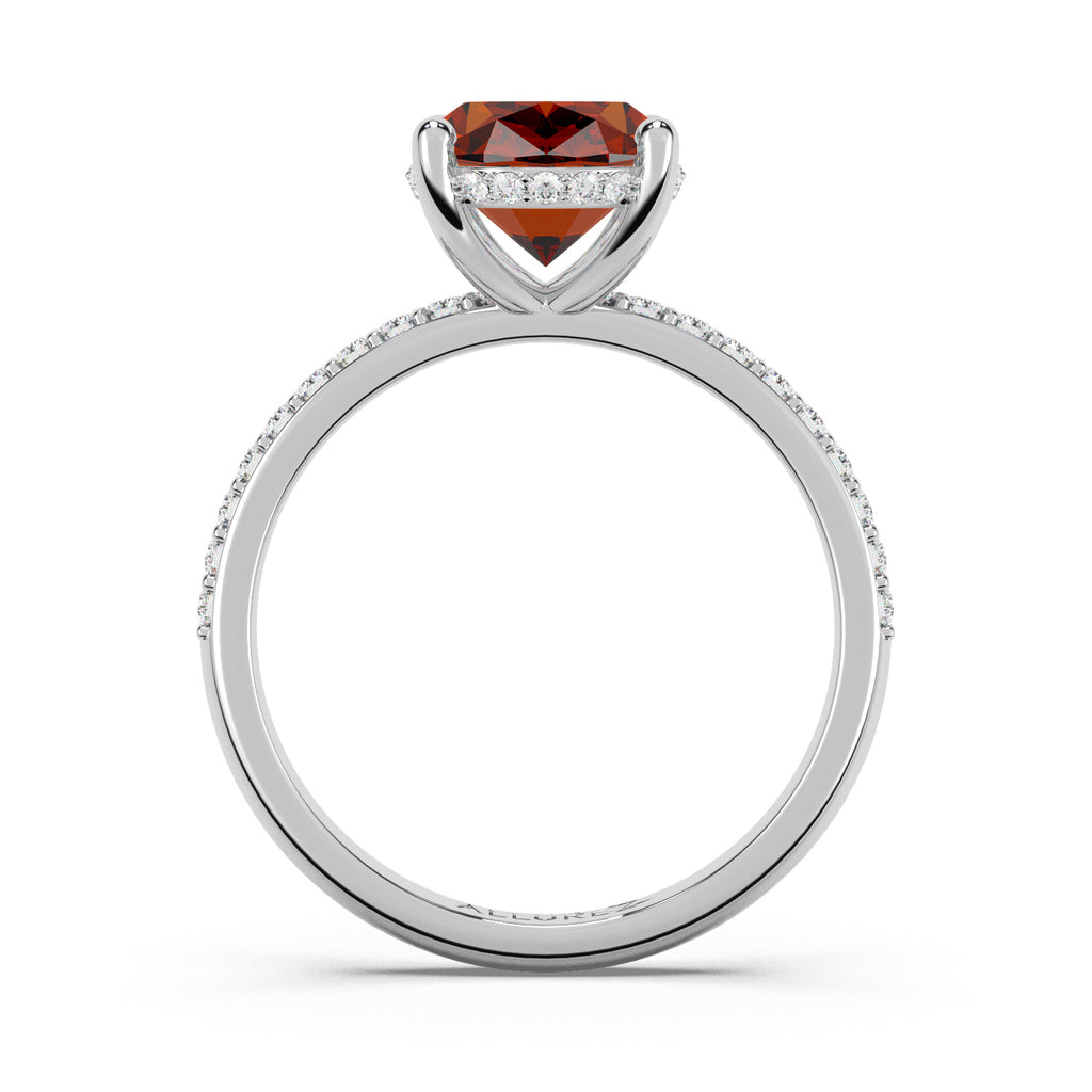 Oval Cut Garnet with Hidden Halo  Engagement Ring 14K White Gold (4.02ct)