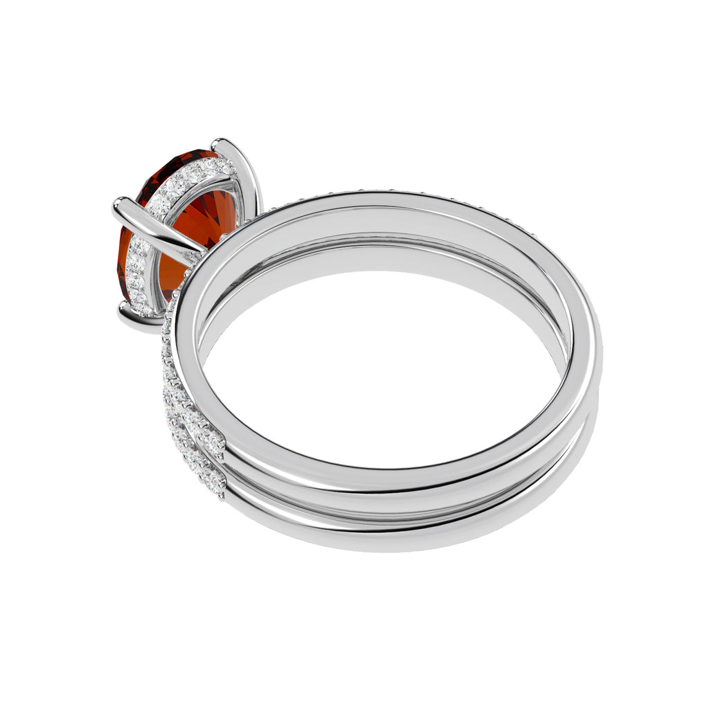 Oval Cut Garnet with Hidden Halo  Bridal Ring Set 14K White Gold (4.24ct)