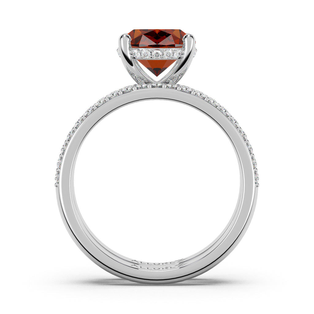 Oval Cut Garnet with Hidden Halo  Bridal Ring Set 14K White Gold (4.24ct)