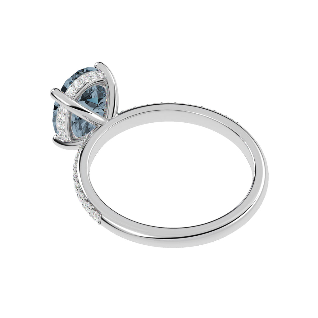 Oval Cut Gray Spinel with Hidden Halo  Engagement Ring 14K White Gold (4.00ct)