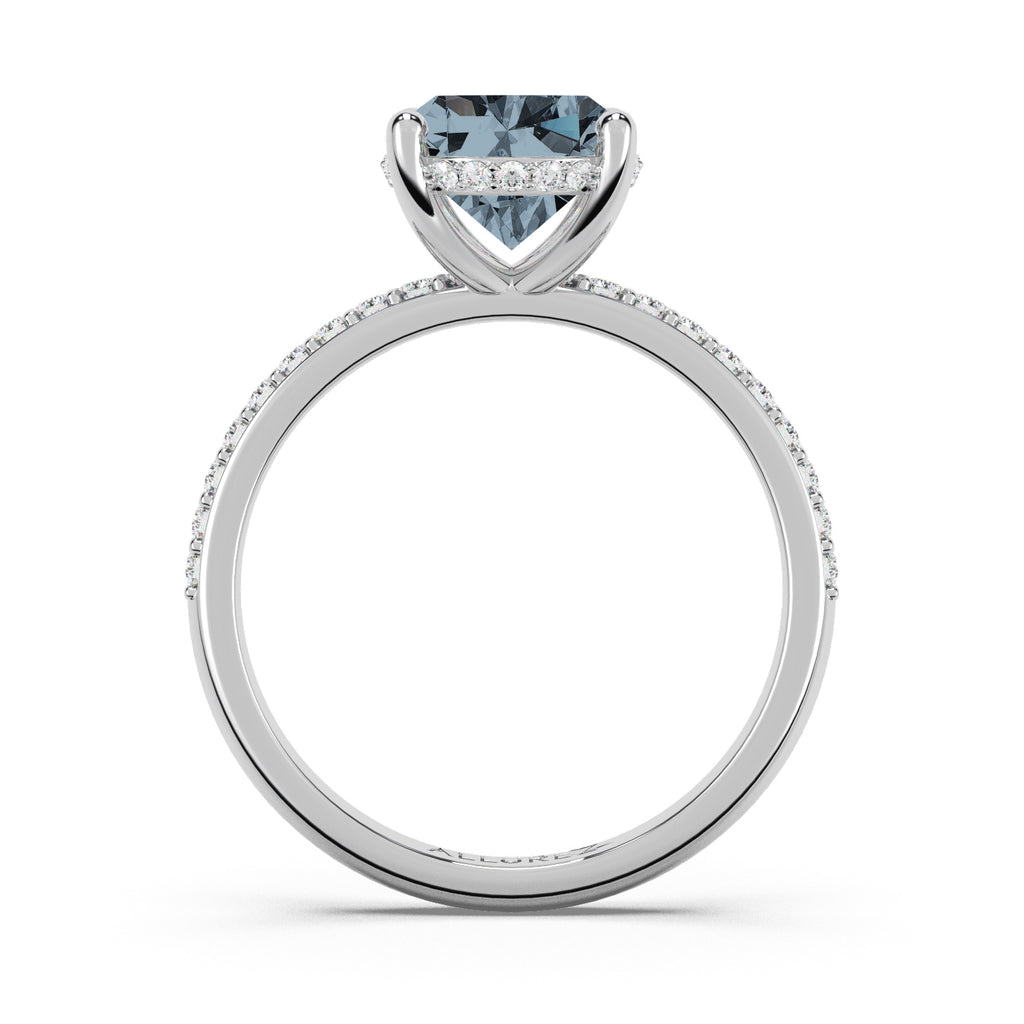 Oval Cut Gray Spinel with Hidden Halo  Engagement Ring 14K White Gold (4.00ct)