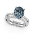 Oval Cut Gray Spinel with Hidden Halo  Bridal Ring Set 14K White Gold (4.22ct)