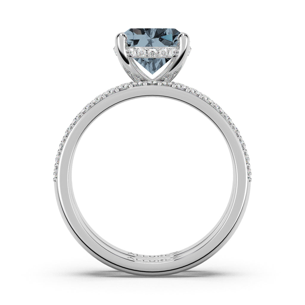 Oval Cut Gray Spinel with Hidden Halo  Bridal Ring Set 14K White Gold (4.22ct)