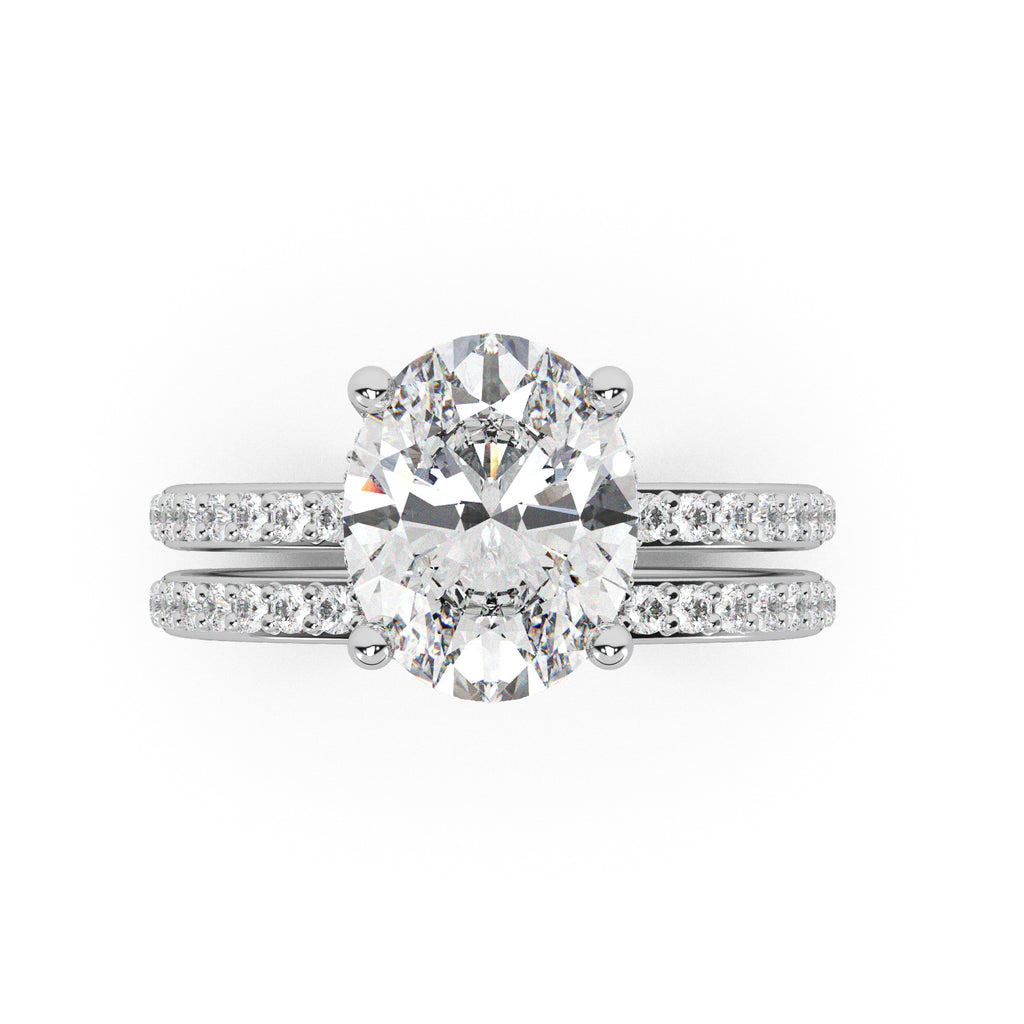 Oval Cut Lab Hidden Halo Bridal Ring Set 14K White Gold (4.49ct)