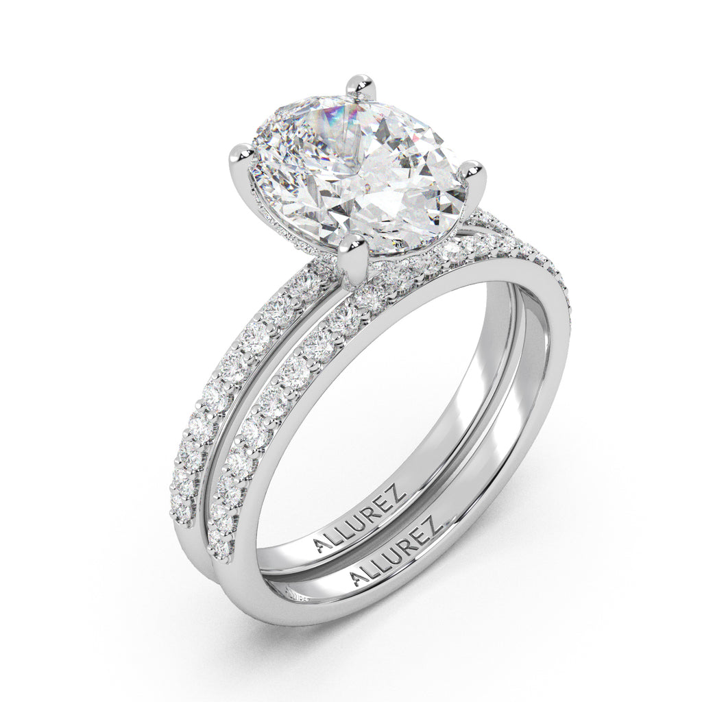 Oval Cut Lab Hidden Halo Bridal Ring Set 14K White Gold (4.49ct)