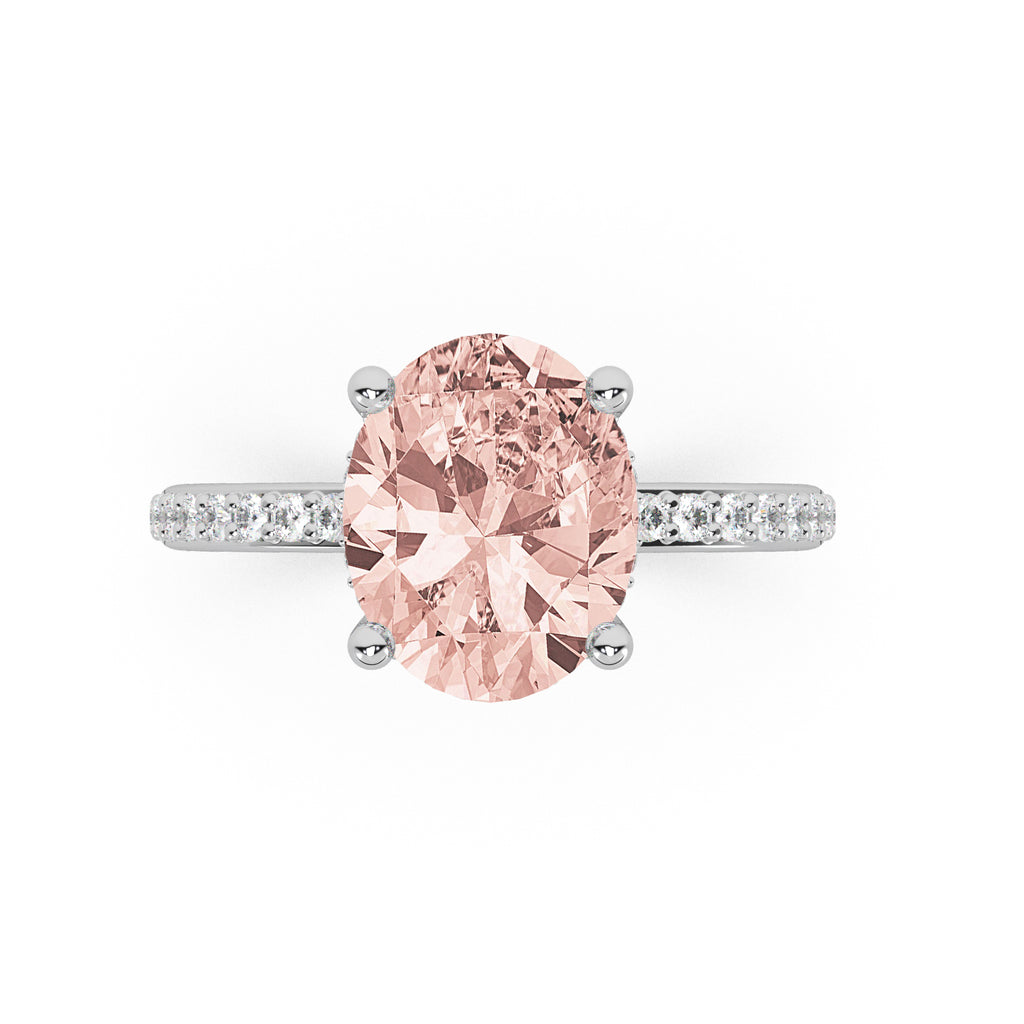 Oval Cut Morganite with Hidden Halo Engagement Ring 14K White Gold (3.80ct)