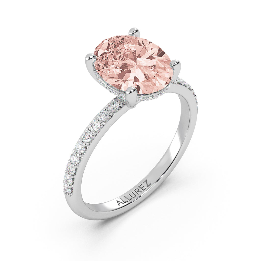 Oval Cut Morganite with Hidden Halo Engagement Ring 14K White Gold (3.80ct)