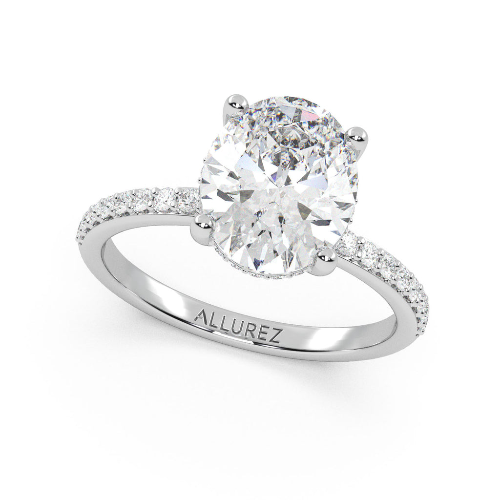 Oval Cut Moissanite with Hidden Halo  Engagement Ring 14K White Gold (4.00ct)