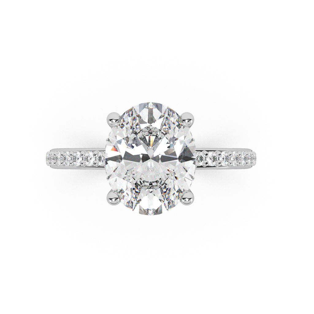 Oval Cut Moissanite with Hidden Halo  Engagement Ring 14K White Gold (4.00ct)