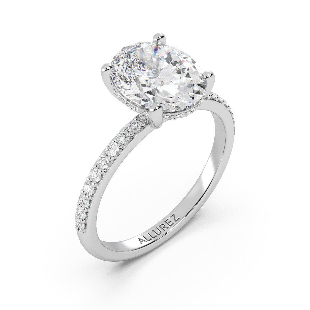 Oval Cut Moissanite with Hidden Halo  Engagement Ring 14K White Gold (4.00ct)