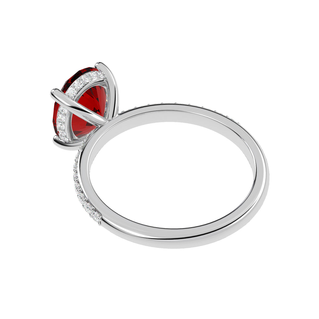 Oval Cut Lab Ruby with Hidden Lab Diamond Engagement Ring 14K White Gold (4.07ct)