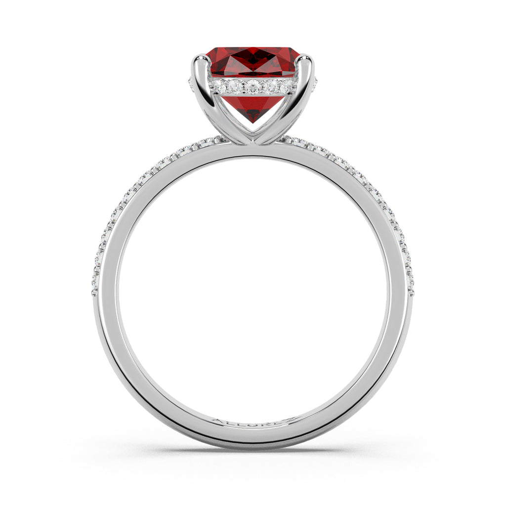 Oval Cut Lab Ruby with Hidden Lab Diamond Engagement Ring 14K White Gold (4.07ct)