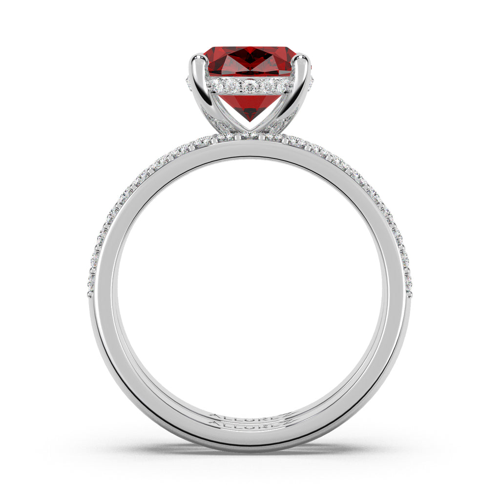 Oval Cut Lab Ruby with Hidden Lab Diamond Bridal Ring Set 14K White Gold (4.29ct)