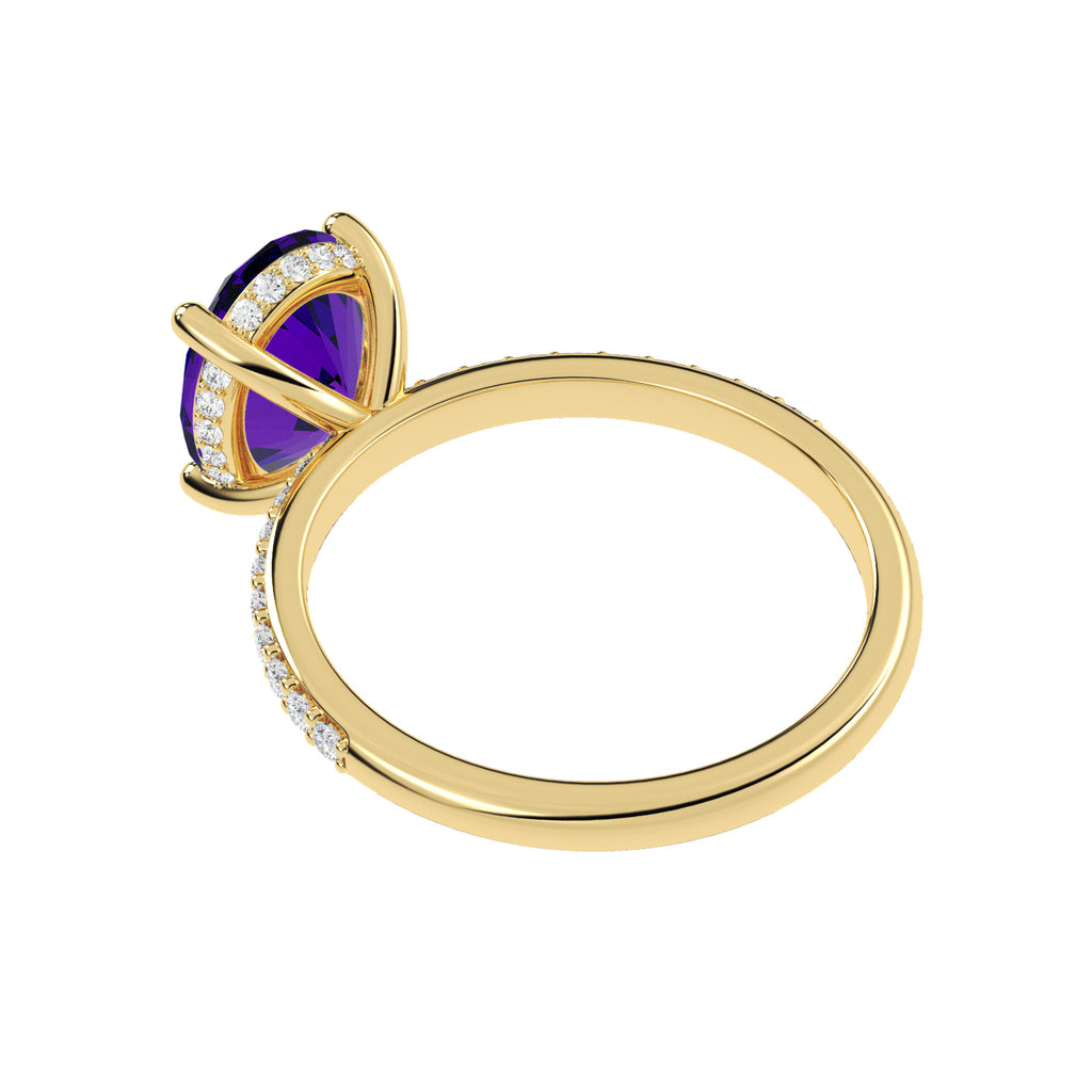 Oval Cut Amethyst Diamond Halo Engagement Ring 14K Yellow Gold (3.47ct)
