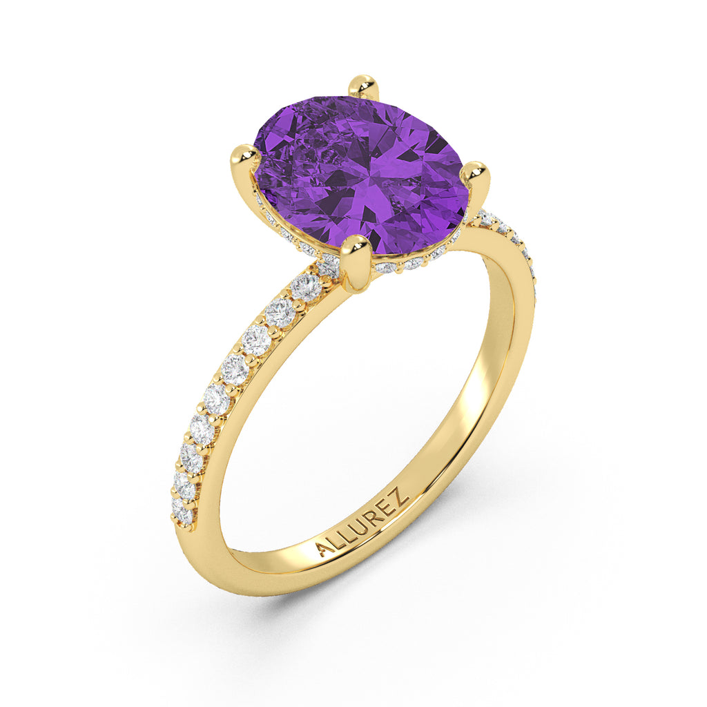 Oval Cut Amethyst Diamond Halo Engagement Ring 14K Yellow Gold (3.47ct)