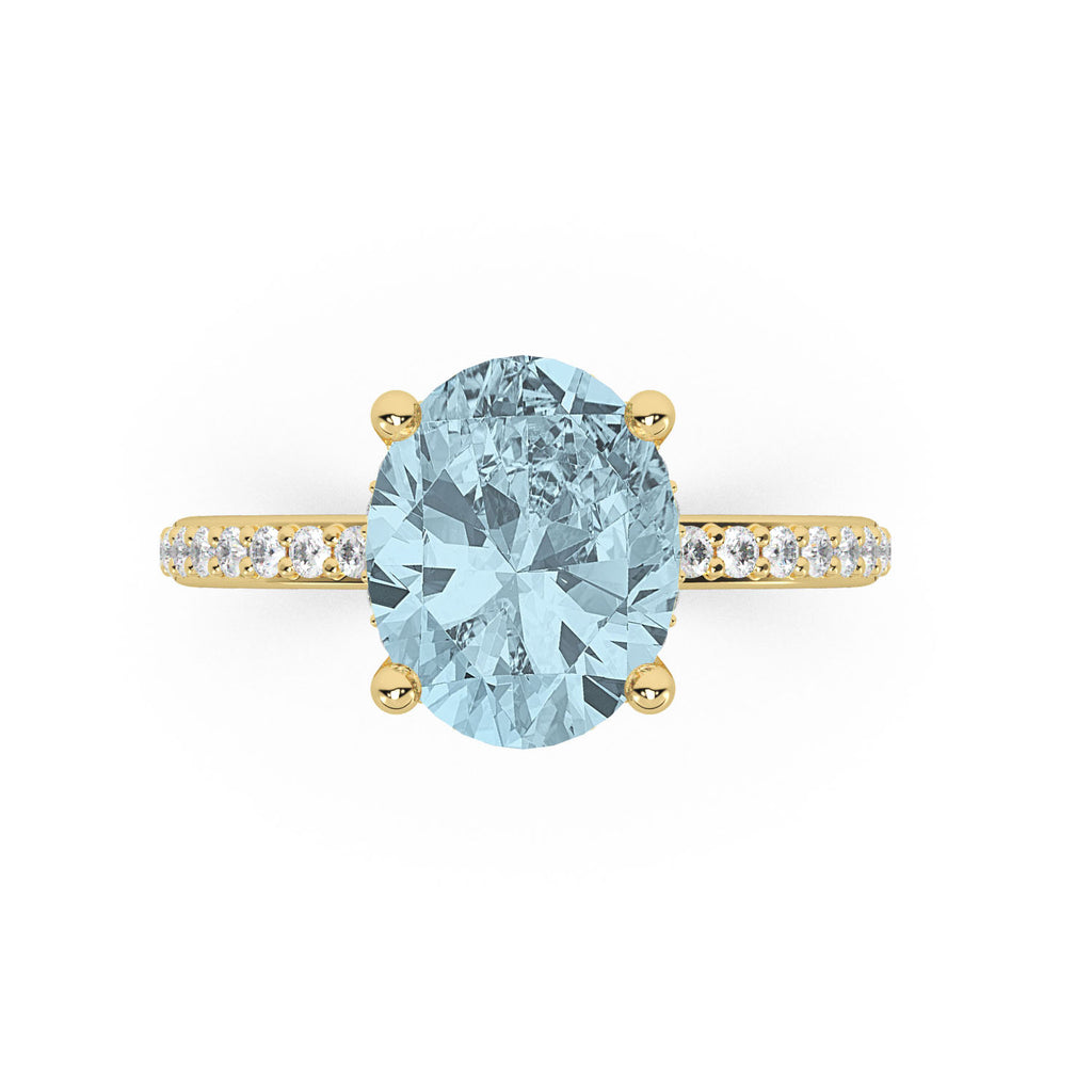 Oval Cut Aquamarine with Diamond Halo Engagement Ring 14K Yellow Gold (3.27ct)