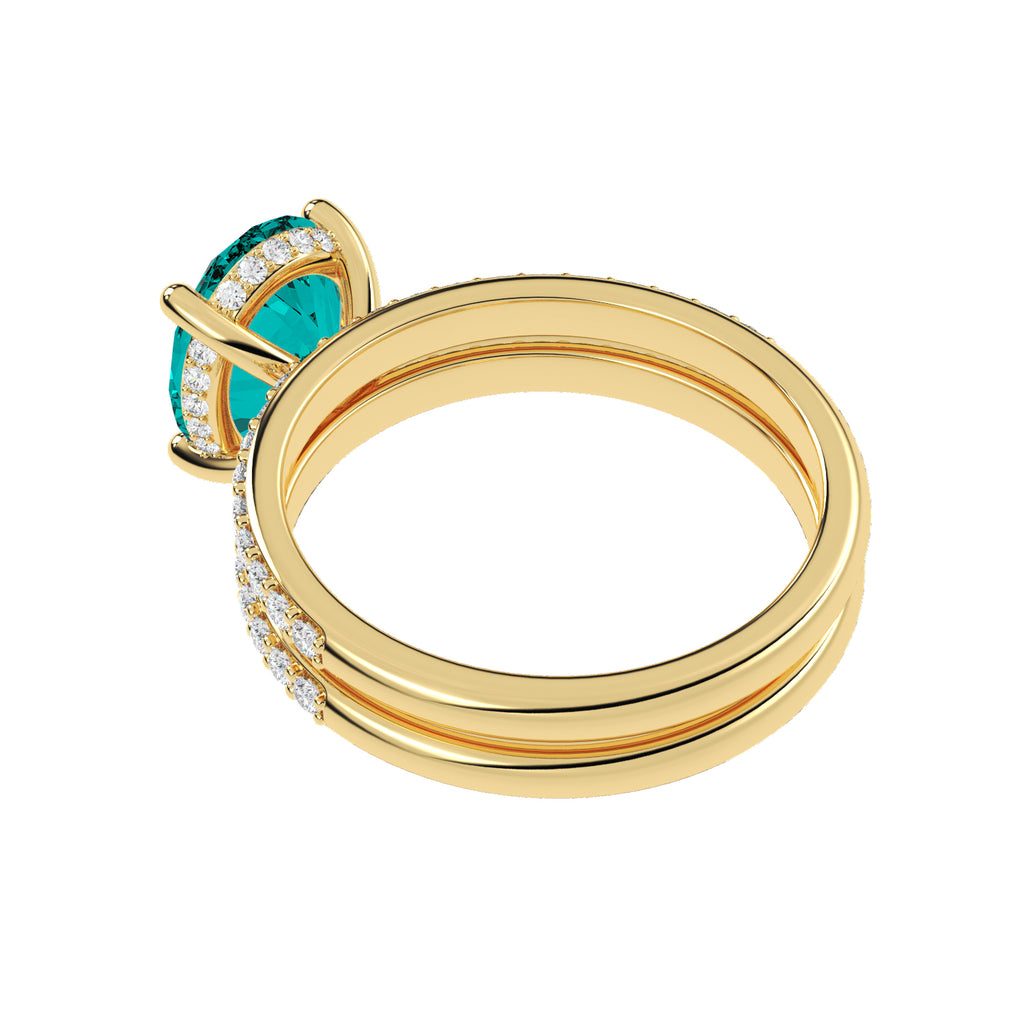 Oval Cut Aquamarine with Diamond Halo Bridal Ring Set 14K Yellow Gold (3.49ct)