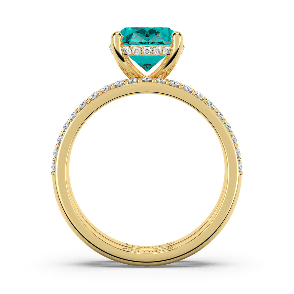 Oval Cut Aquamarine with Diamond Halo Bridal Ring Set 14K Yellow Gold (3.49ct)
