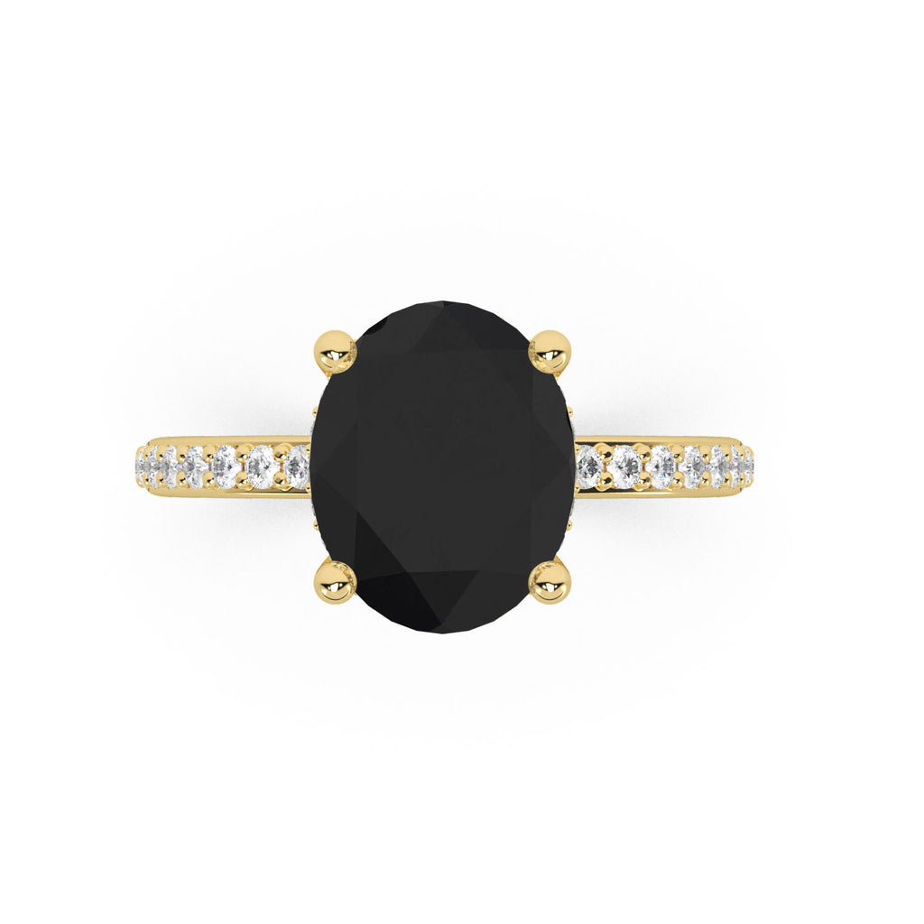 Oval Cut Black Diamond with Diamond Halo Engagement Ring 14K Yellow Gold (4.27ct)