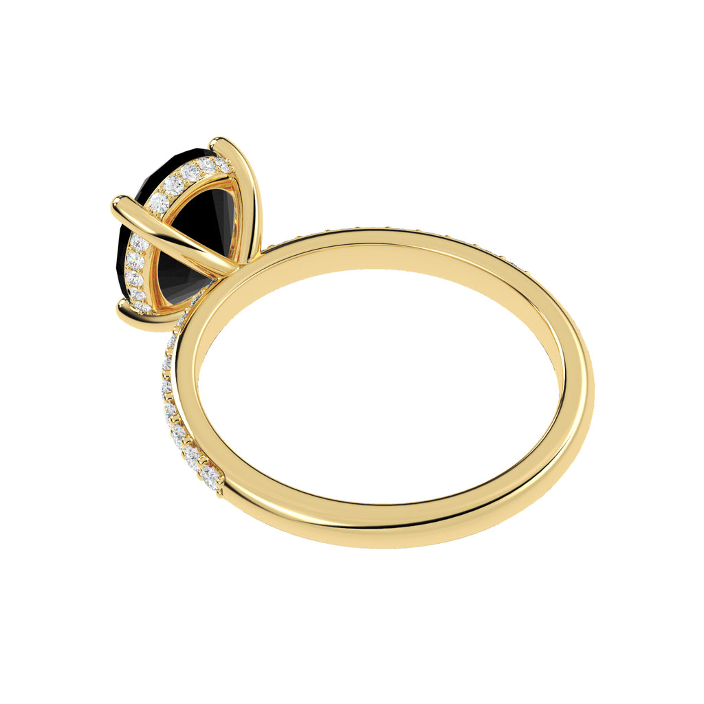 Oval Cut Black Diamond with Diamond Halo Engagement Ring 14K Yellow Gold (4.27ct)