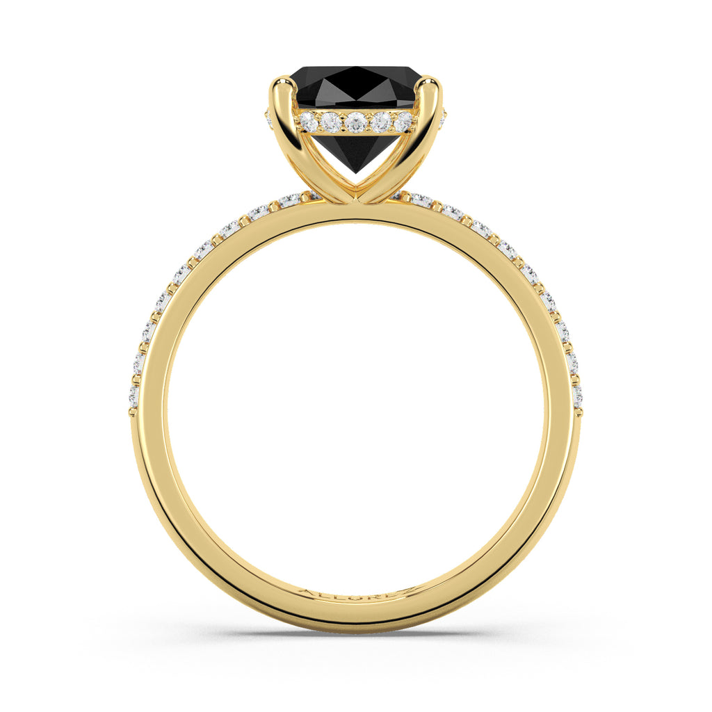 Oval Cut Black Diamond with Diamond Halo Engagement Ring 14K Yellow Gold (4.27ct)