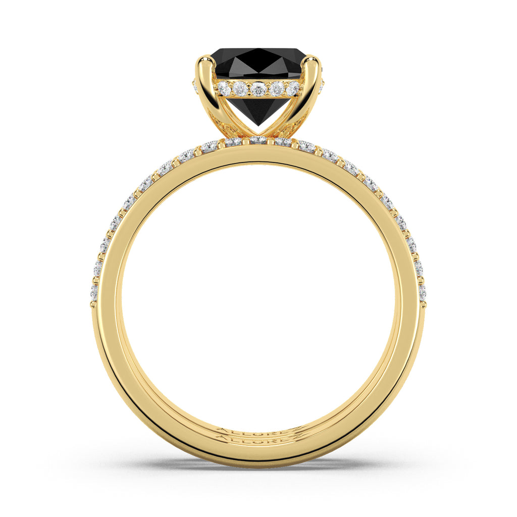 Oval Cut Black Diamond with Diamond Halo Bridal Ring Set 14K Yellow Gold (4.49ct)