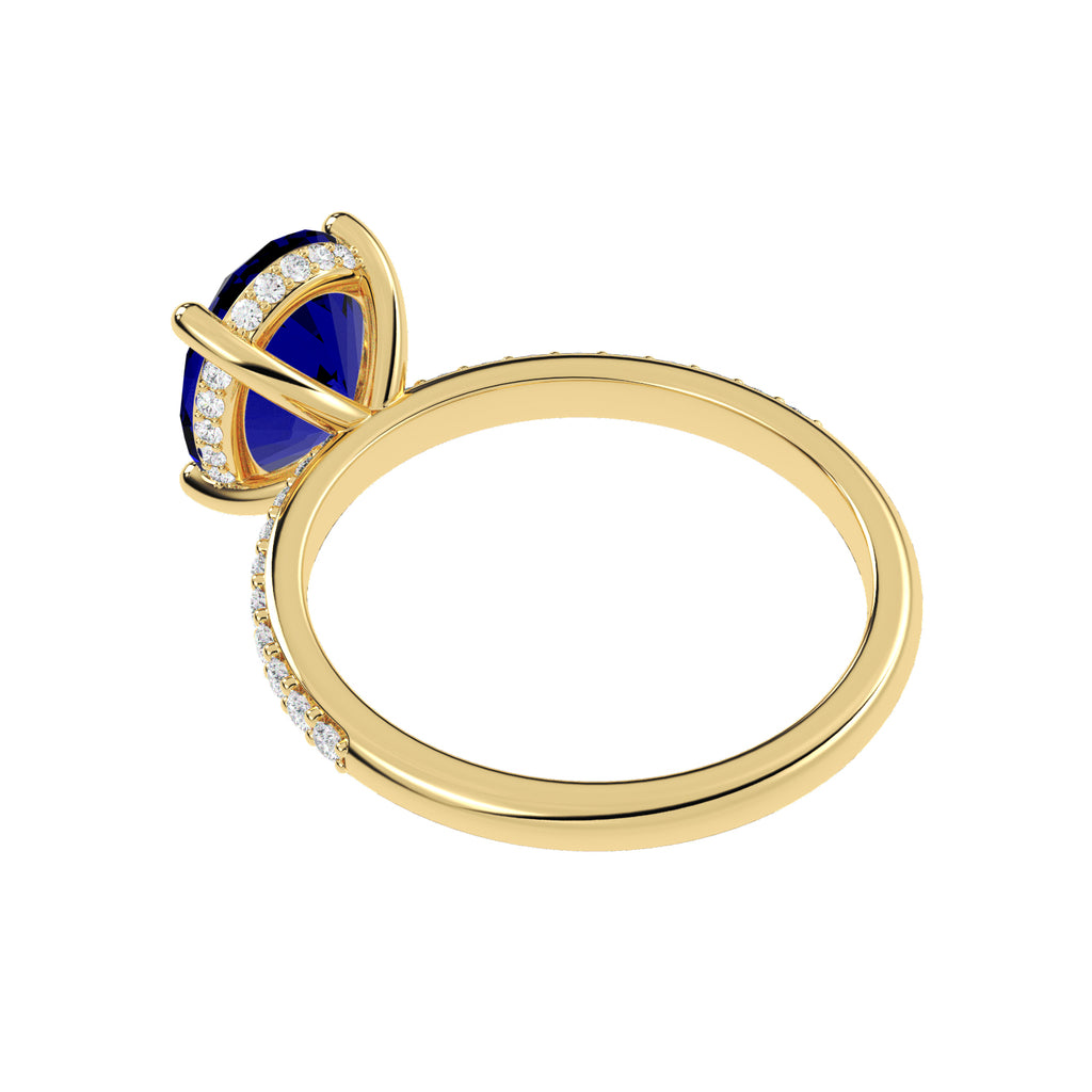 Oval Cut Blue Sapphire & Diamond Engagement Ring 14K Yellow Gold (4.07ct)