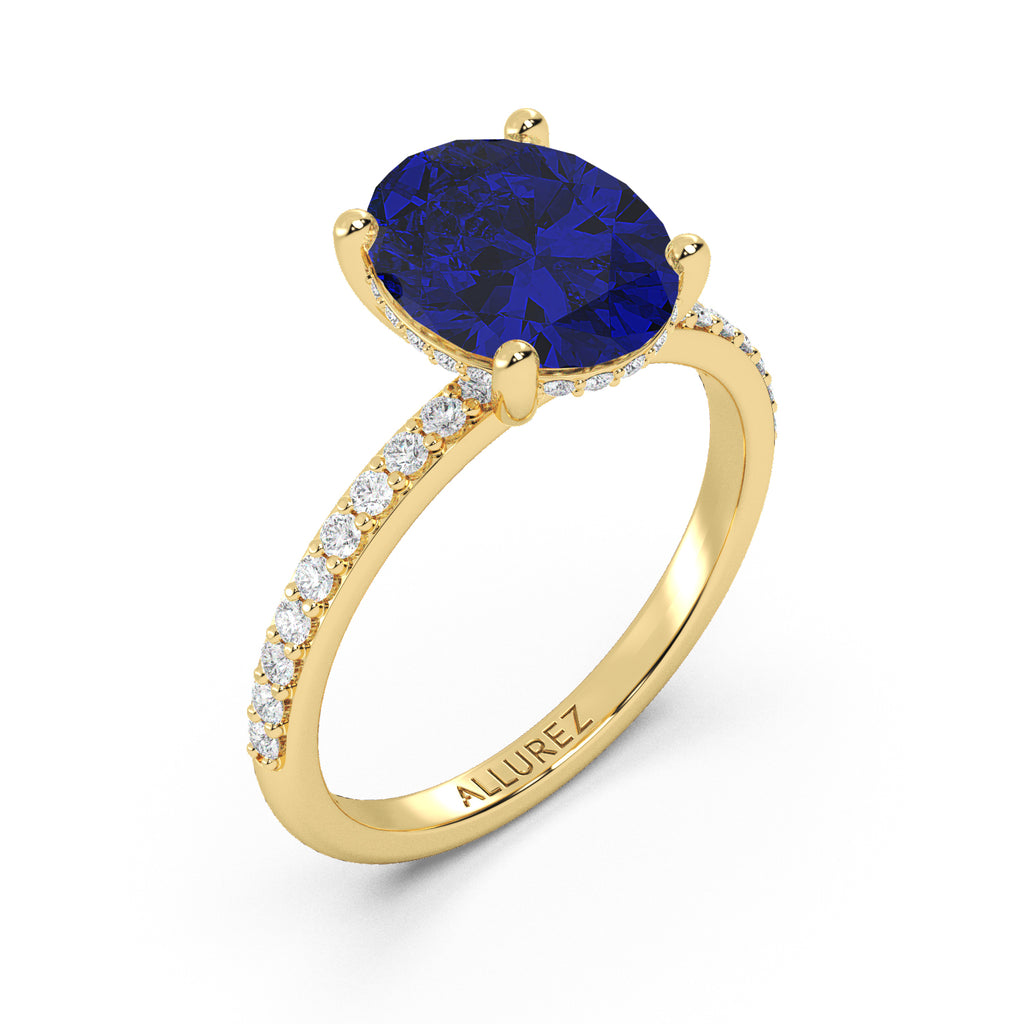 Oval Cut Blue Sapphire & Diamond Engagement Ring 14K Yellow Gold (4.07ct)