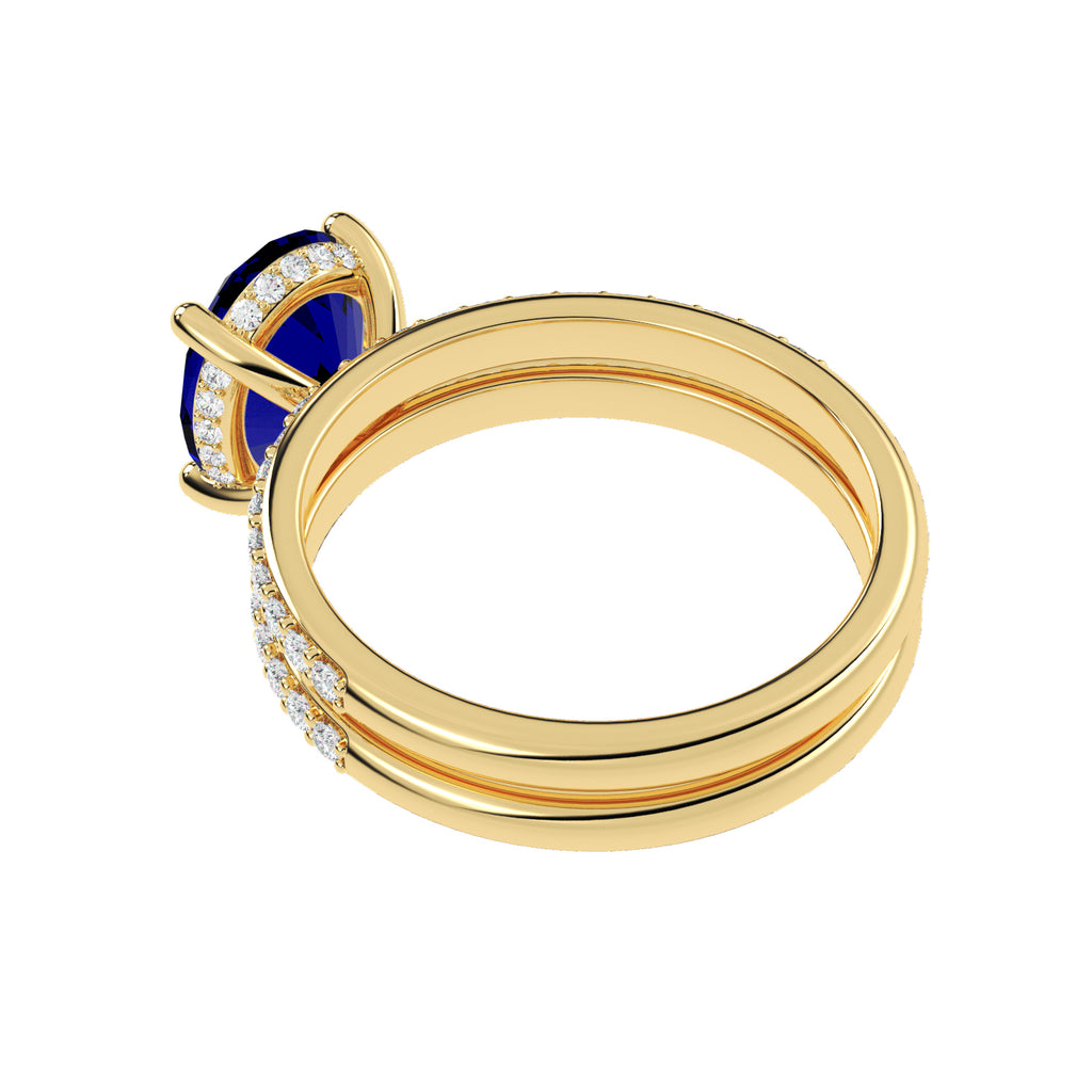 Oval Cut Blue Sapphire & Diamond Bridal Ring Set 14K Yellow Gold (4.29ct)