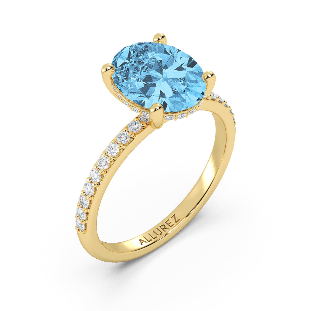 Oval Cut Blue Topaz with Diamond Halo Engagement Ring 14K Yellow Gold (4.77ct)