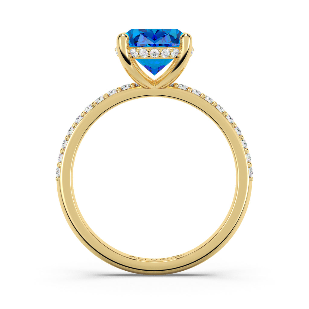 Oval Cut Blue Topaz with Diamond Halo Engagement Ring 14K Yellow Gold (4.77ct)