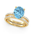 Oval Cut Blue Topaz with Diamond Halo  Bridal Ring Set 14K Yellow Gold (4.99ct)