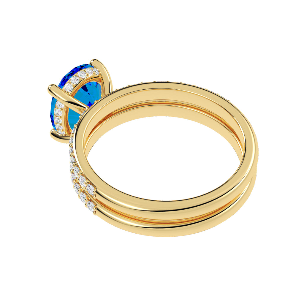 Oval Cut Blue Topaz with Diamond Halo Bridal Ring Set 14K Yellow Gold (4.99ct)