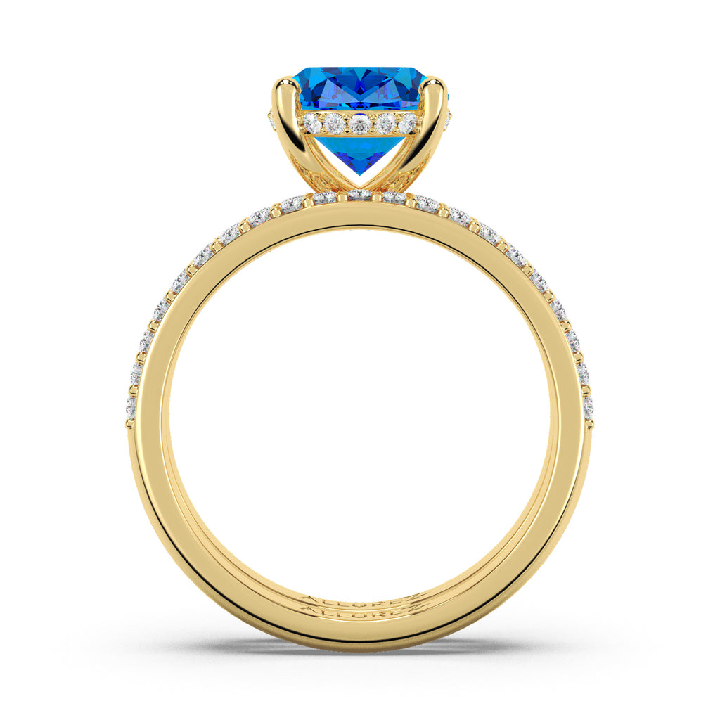 Oval Cut Blue Topaz with Diamond Halo Bridal Ring Set 14K Yellow Gold (4.99ct)