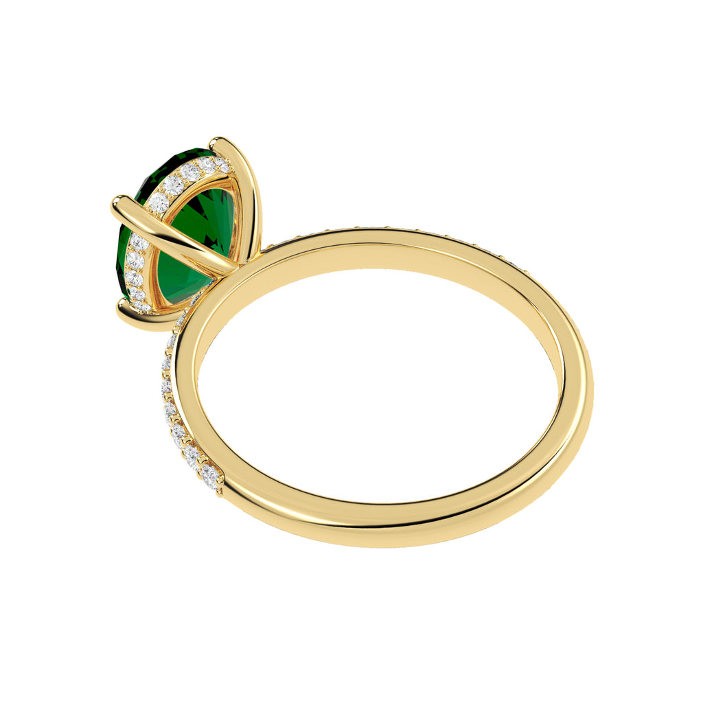 Oval Cut Lab Emerald with Hidden Halo Engagement Ring 14K Yellow Gold (4.02ct)