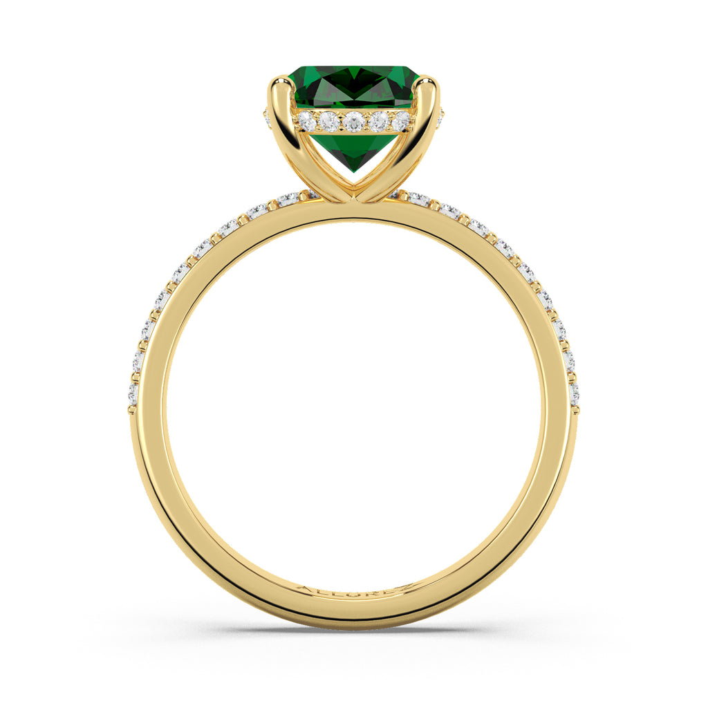 Oval Cut Lab Emerald with Hidden Halo Engagement Ring 14K Yellow Gold (4.02ct)