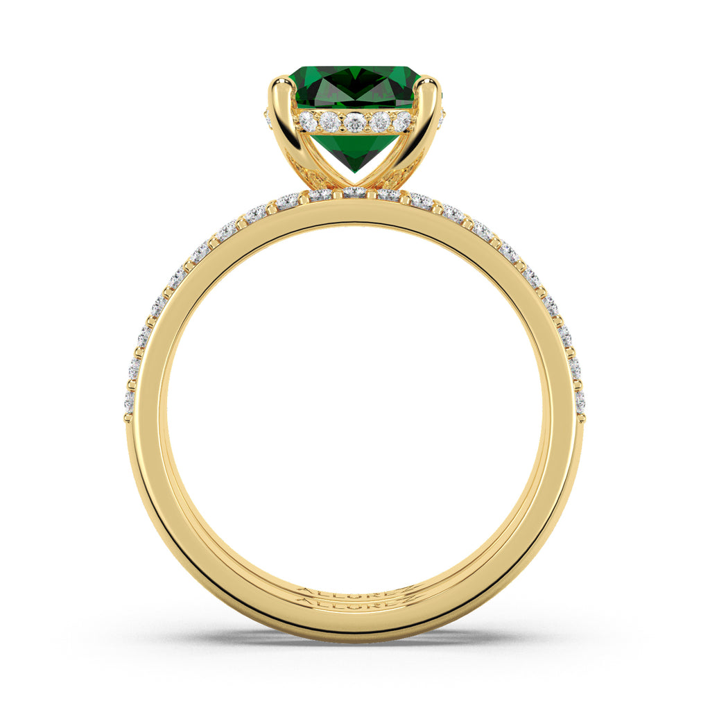 Oval Cut Lab Emerald with Hidden Halo  Bridal Ring Set 14K Yellow Gold (4.24ct)