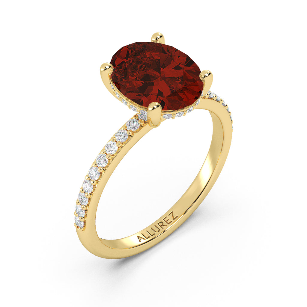Oval Cut Garnet with Hidden Halo Engagement Ring 14K Yellow Gold (4.02ct)