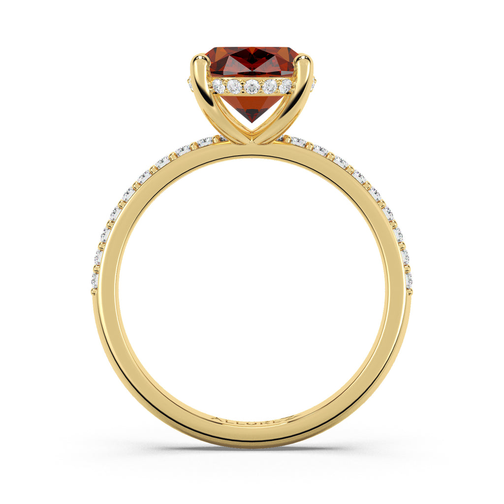 Oval Cut Garnet with Hidden Halo Engagement Ring 14K Yellow Gold (4.02ct)