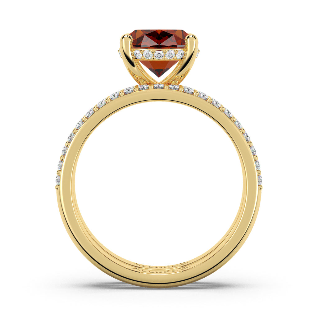 Oval Cut Garnet with Hidden Halo Bridal Ring Set 14K Yellow Gold (4.24ct)