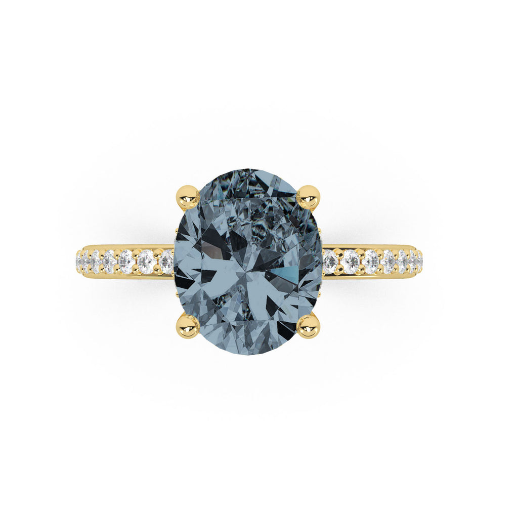 Oval Cut Gray Spinel with Hidden Halo Engagement Ring 14K Yellow Gold (4.00ct)