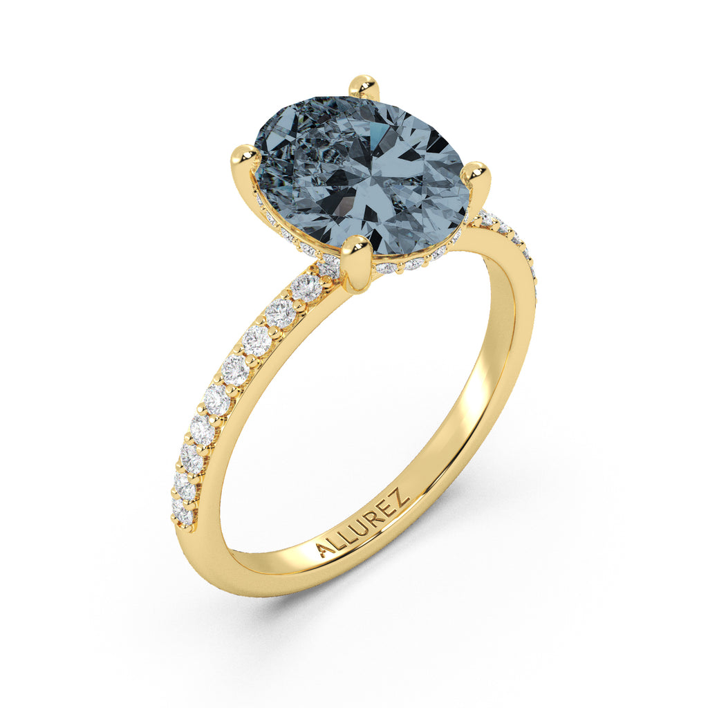 Oval Cut Gray Spinel with Hidden Halo Engagement Ring 14K Yellow Gold (4.00ct)