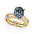 Oval Cut Gray Spinel with Hidden Halo  Bridal Ring Set 14K Yellow Gold (4.22ct)