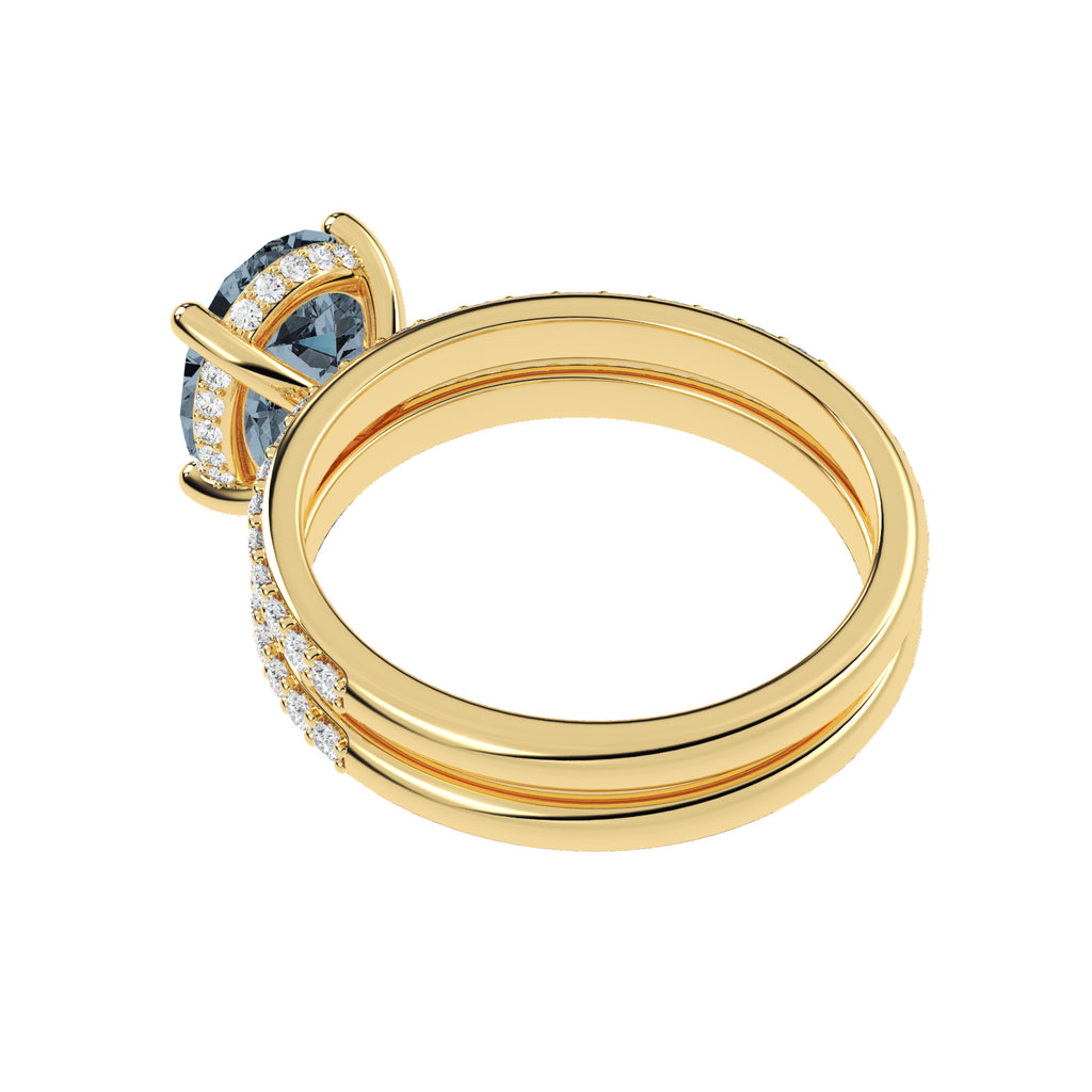 Oval Cut Gray Spinel with Hidden Halo  Bridal Ring Set 14K Yellow Gold (4.22ct)