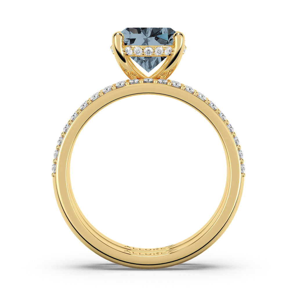 Oval Cut Gray Spinel with Hidden Halo  Bridal Ring Set 14K Yellow Gold (4.22ct)