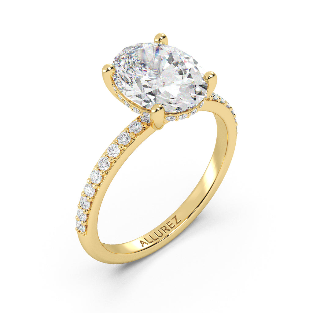 Oval Cut Lab Hidden Halo Engagement Ring 14K Yellow Gold (4.27ct)