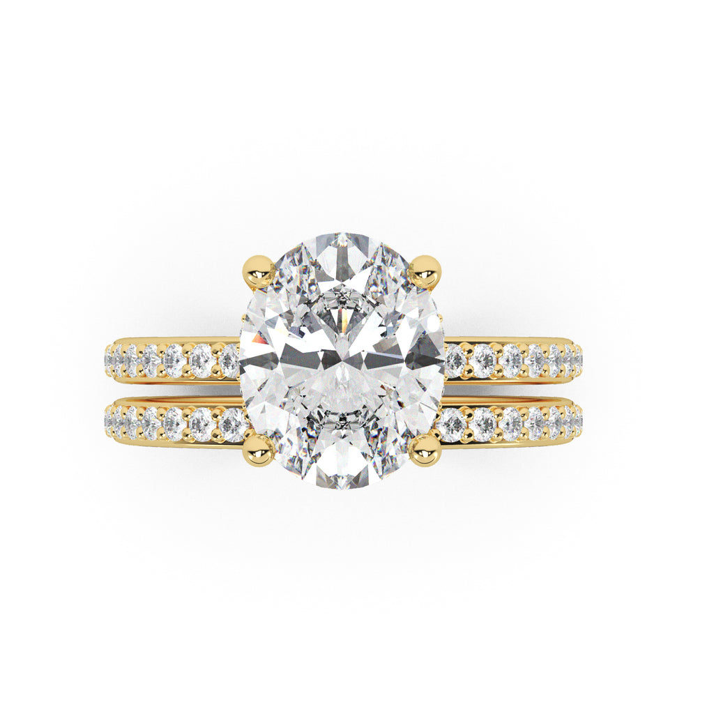 Oval Cut Lab Hidden Halo Bridal Ring Set 14K Yellow Gold (4.49ct)