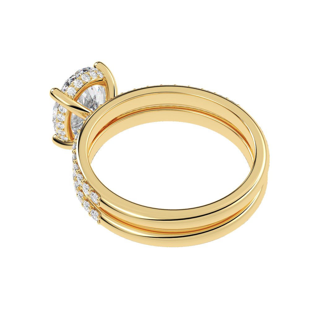 Oval Cut Lab Hidden Halo Bridal Ring Set 14K Yellow Gold (4.49ct)