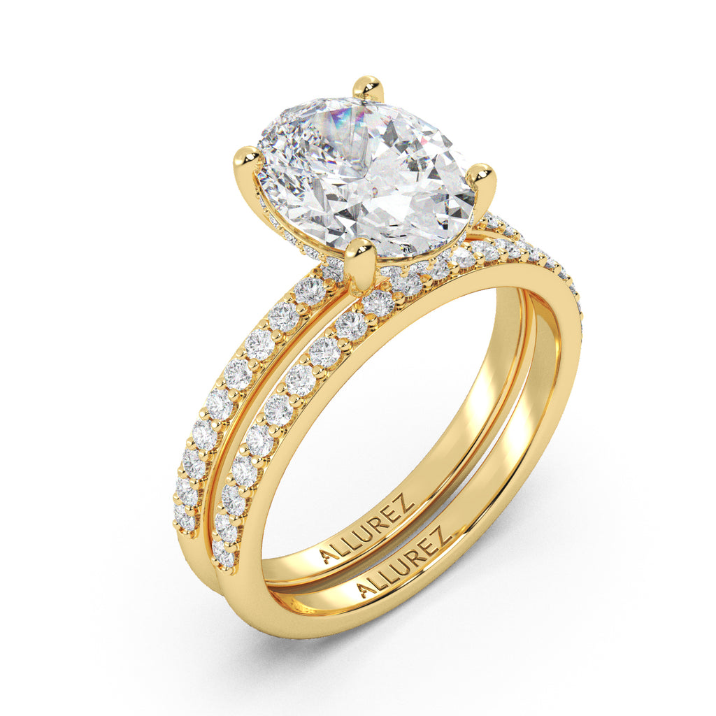Oval Cut Lab Hidden Halo Bridal Ring Set 14K Yellow Gold (4.49ct)